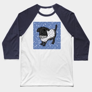 Cute Winter Dog in Christmas Snowflake Sweater Baseball T-Shirt